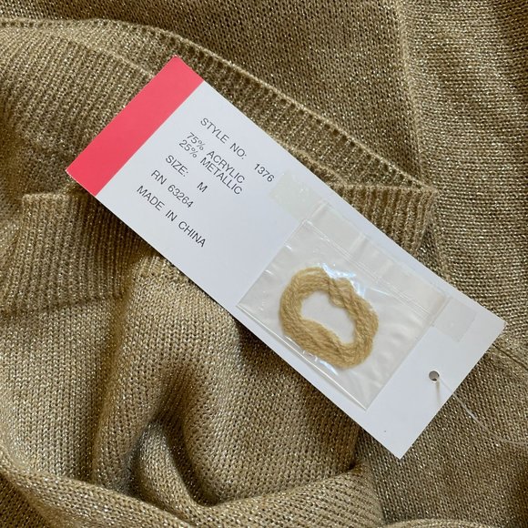 LISE J. Women’s Vintage Mock Neck Lurex Gold Sweater Sz M, Acrylic, Metallic NWT - Picture 5 of 8